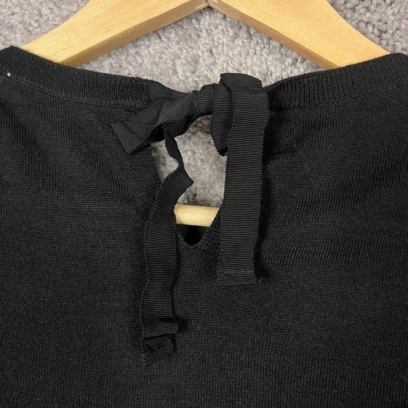 Ann Taylor Loft Sweater Womens Medium Black Rhinestone Neckline 3/4 Sleeve Knit - Picture 5 of 8